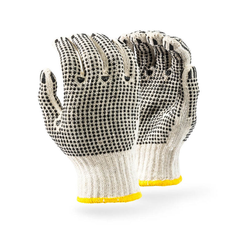 Dromex 7gg 900gpd Natural Knitted Cotton Blend Crochet With PVC Double Dotted Glove (GCOT/DD)